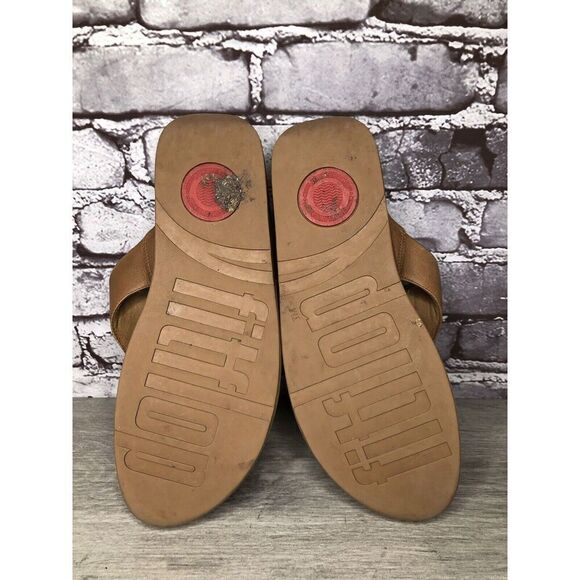 Fitflop Camel Tan Leather Flip Flop Wobble Board Sandals Women’s Sz 10M US/42EU - Picture 6 of 16